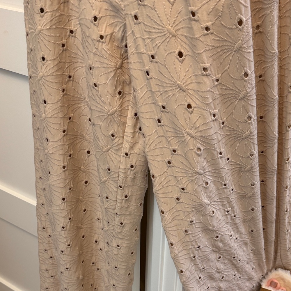 Chic Beige Embroidered Wide Leg Pants